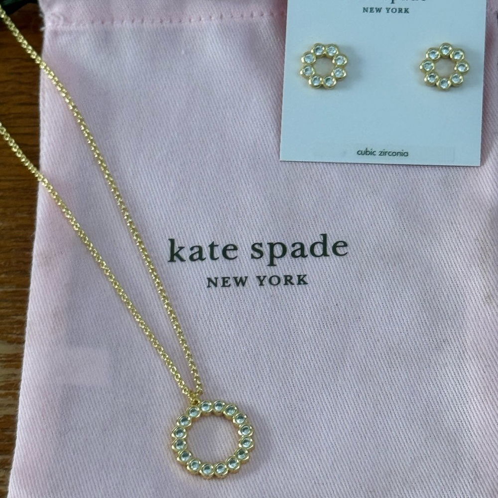 Kate Spade Gold Stud Earrings and Necklace Full Circle new with tags
